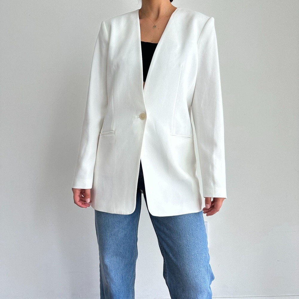 Aritizia Babaton Blazer Womens 10 White Classic One Button Long Sleeve